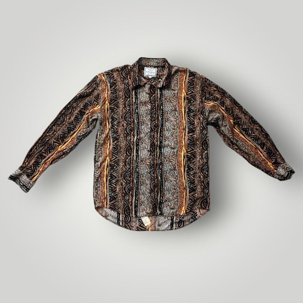 Vintage Yashi Yamamuri Italy Abstract Tribal Print Button Up Shirt Womens XL - Picture 1 of 9